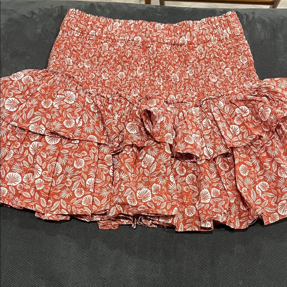 Cotton Women’s Floral Ruffle Mini Skirt - Rust/White - Picture 1 of 6